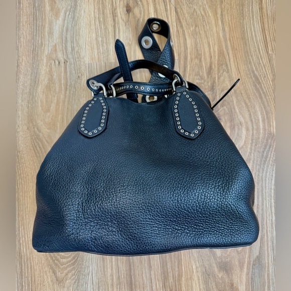 Black Michael Kors Brooklyn Shoulder Bag Purse Silver Grommets Removable Strap - Picture 11 of 13